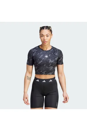 adidas Techfit Camo Print Crop Training Tee Women XS