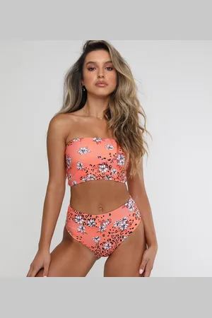 Kulani Kinis High waist high leg bikini bottom in red floral animal print