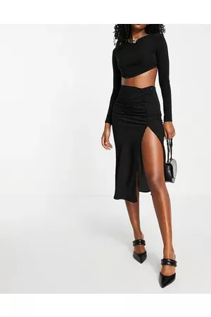 ASOS Midi skirt with ruched side and button detail in