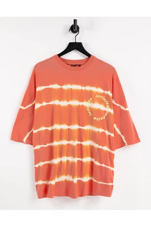 ASOS Men Neckties - AO DEIGN oversized stripe t-shirt in tie dye with chest embroidery