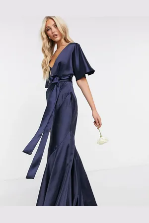 ASOS Bridesmaid satin kimono sleeve maxi dress with panelled skirt and belt in