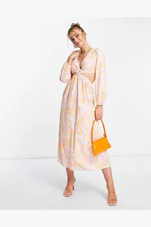 Miss Selfridge Ring detail cut out midi dress in swirl print