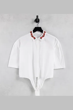 Native Youth Tie front cropped shirt with strawberry collar co-ord