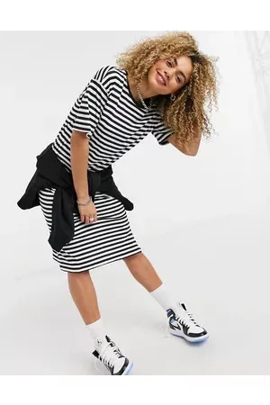 Noisy May Women Midi Dresses - Noisy ay midi t-shirt dress in black and white stripe