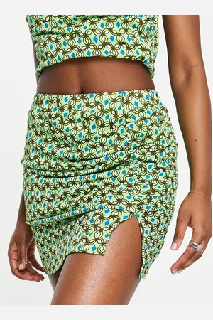 ONLY Ruched side skirt co-ord in green abstract print