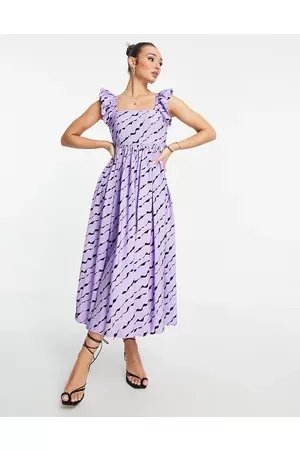 Selected Femme wave print maxi cami dress in lilac