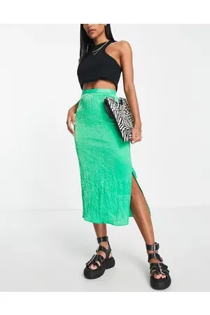 Topshop Co-ord premium crinkle satin midi skirt in emerald