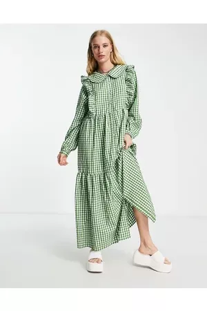 Object Midi dress with frill detail in gingham