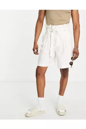 ASOS Men Neckties - Smart wide leg shorts with side tie belt in ecru