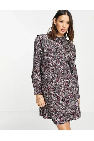 Object Cotton long sleeve button front dress in floral