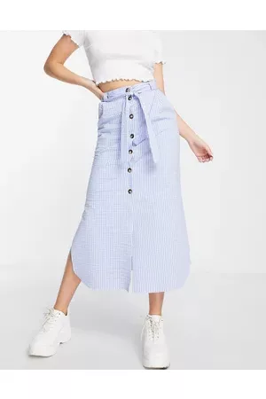 ASOS Belted button through midi skirt in stripe seersucker