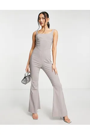 ASOS DESIGN Curve chiffon top belted flared leg jumpsuit in