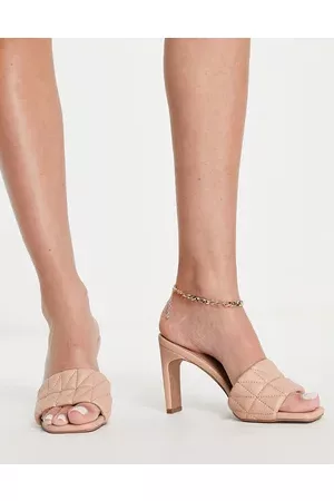 Qupid Quilted mule heeled sandals in blush