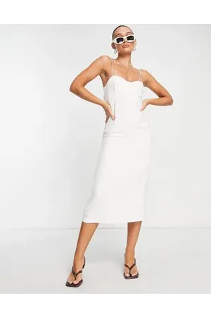 MANGO Corset detail linen midi dress in cream