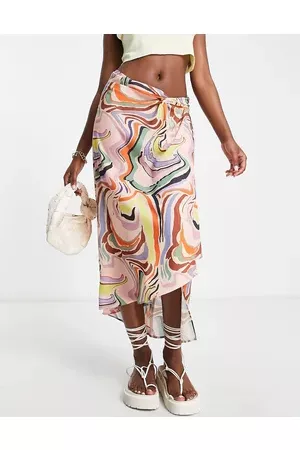 ASOS Drape front midi skirt in swirl
