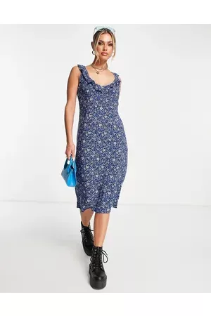 Motel Women Casual Dresses - Scoop frill neck 90s midi dress in ditsy floral