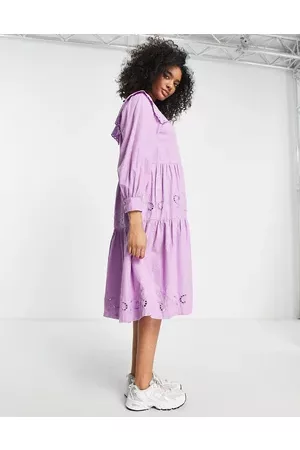 SELECTED Femme broderie detail midi dress with oversized collar in