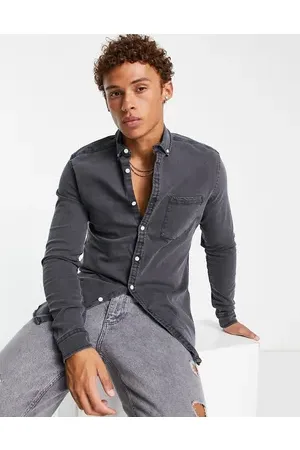 ASOS Stretch slim denim shirt in washed black