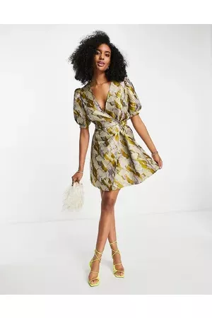 SELECTED Femme Jacquard puff sleeve mini dress