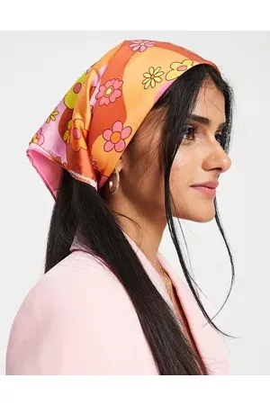 ASOS Polysatin medium headscarf in floral print in orange and - BPINK