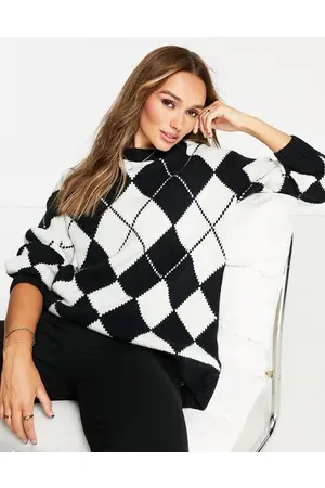 & OTHER STORIES Wool blend argyle sweater in black and off white
