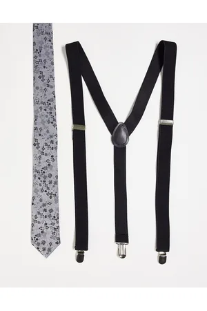 ASOS Slim tie in silver floral with black braces