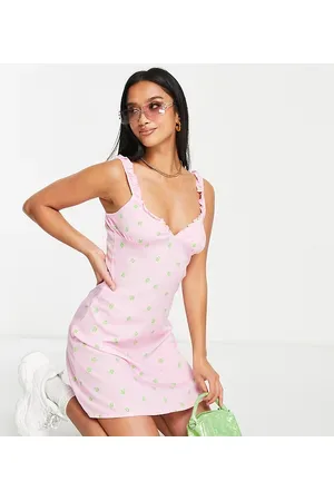 Noisy May Ruffle strap mini slip dress in ditsy print