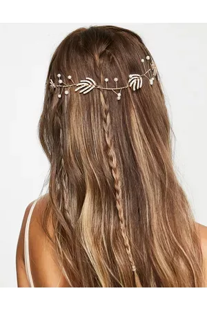 ASOS Back hair crown with crystal leaf and pearl detail in tone