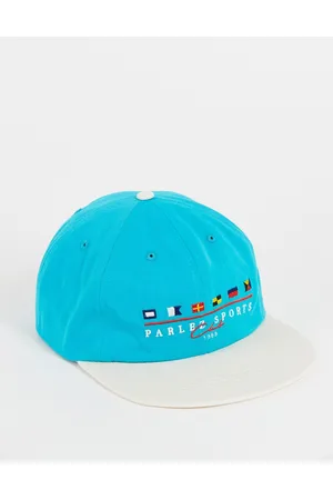 Parlez Jennings 6 panel corduroy cap in aqua and beige with logo embroidery
