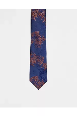 ASOS DESIGN Slim tie in navy and burnt orange floral