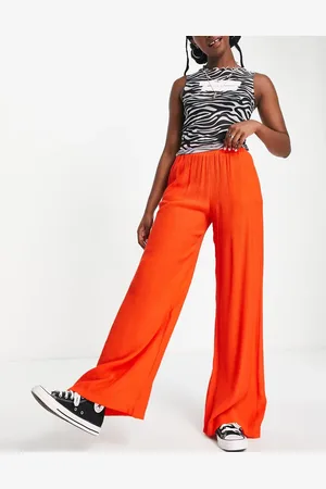 Bershka Textured straight leg trousers in