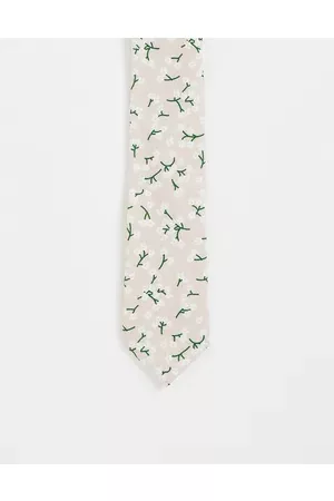 ASOS Linen slim tie with ditsy floral design in pale