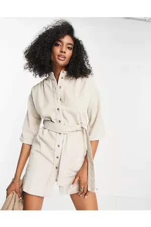 Whistles Women Casual Dresses - Cotton belted corduroy mini shirt dress in cream - CREAM