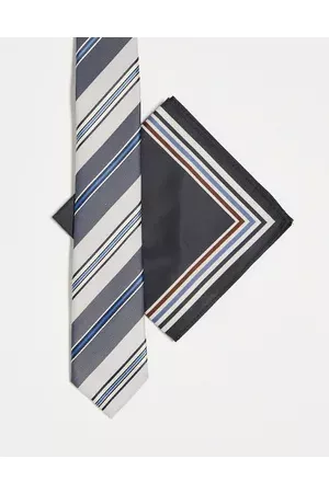 ASOS Men Pocket Squares - Slim tie and pocket square in blue and cream retro stripe