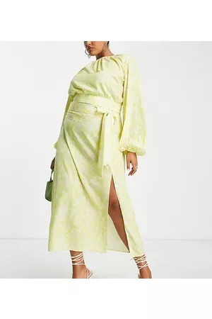Pretty Lavish Curve Tie midaxi skirt co-ord in chartreuse floral