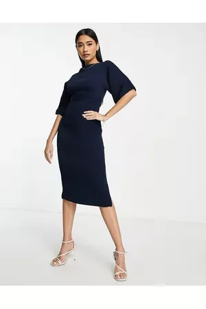 Closet Ribbed pencil dress with tie belt in