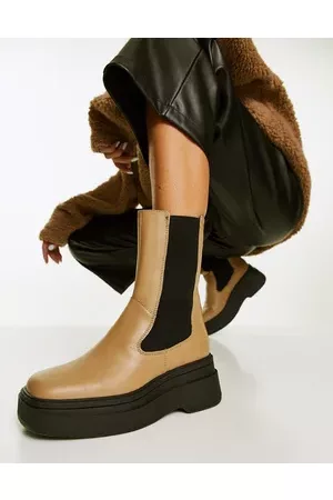 Vagabond Carla elastic side leather flatform chelsea boots in lark