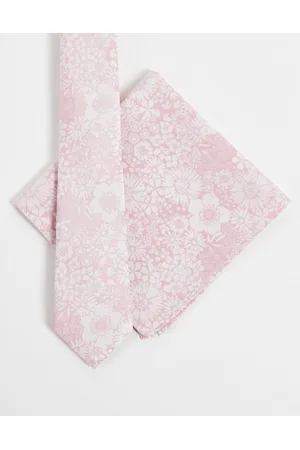 ASOS Slim tie and pocket square with floral design in - LPINK
