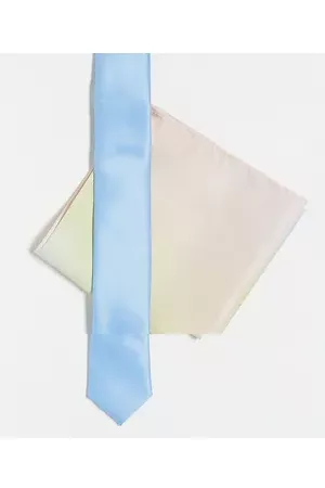 ASOS DESIGN Men Pocket Squares - Skinny tie in blue with ombre rainbow pocket square