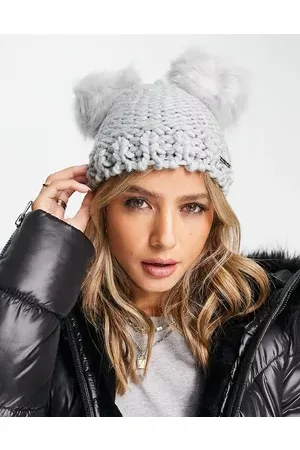 River Island Double pom chunky knit beanie in