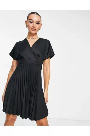Closet Wrap front pleated midi skater dress in