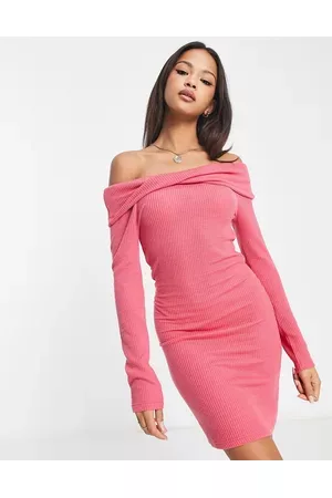 Stradivarius Off shoulder mini dress with twist detail in