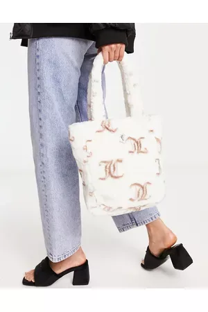 Juicy Couture Printed monogram faux fur tote bag in cream