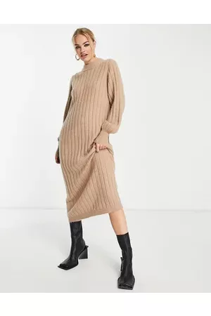 SELECTED Women Casual Dresses - Femme knitted maxi dress in camel