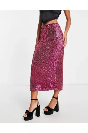 Topshop Women Midi Skirts - Sequin midi skirt in hot