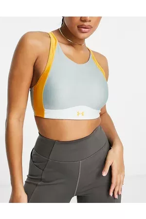Under Armour Infinity mid support high neck sports bra in shine