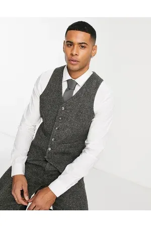 Noak Harris Tweed slim suit waistcoat in charcoal