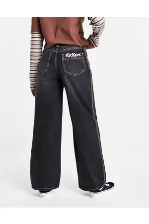 Kickers Wide leg skater jeans in black with bum logo