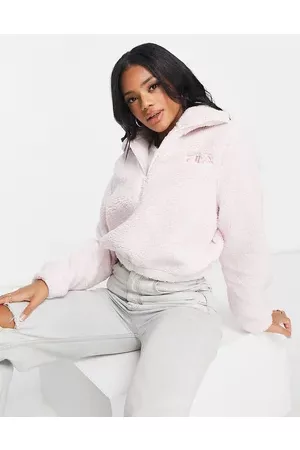 Fila Half zip borg fleece with branding in pink
