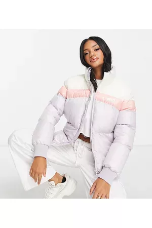 Fila Colour block puffer jacket in lilac & pink